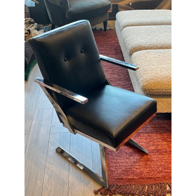 Jerry Johnson Vintage Italian Chrome and Black Leather Swivel Cantilever Chairs For Sale - Image 4 of 10