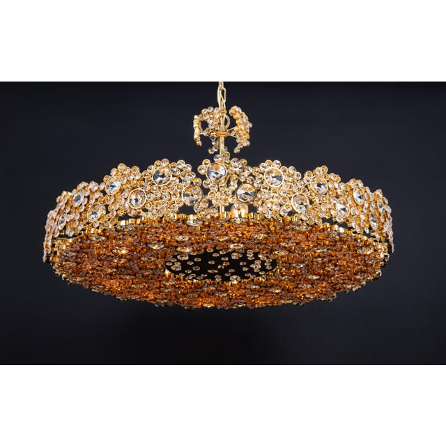Large Gilt Brass and Crystal Glass Encrusted Chandelier from Palwa, Germany, 1970s For Sale - Image 15 of 18