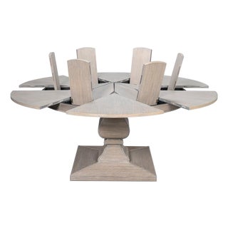 Traditional Dining Table With Reeded Pedestal, Grey For Sale