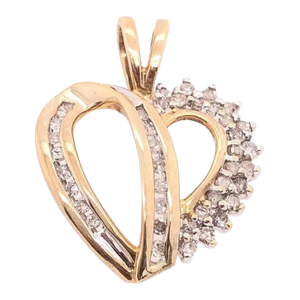 10 Karat Two-Tone Yellow and White Gold Diamond Heart Pendant