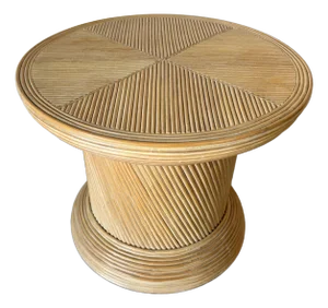 80s Vintage Postmodern Geometric Pattern Pencil Reed Rattan End-Side Table