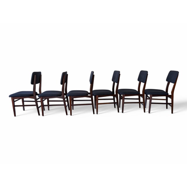 Set of 6 dining chairs in beech wood and fabric from the 1960s. In excellent general condition, there are some signs of...