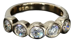Mid 20th Century 14k Yellow Gold Five Diamond Bezel Set Ring - Size 5.25