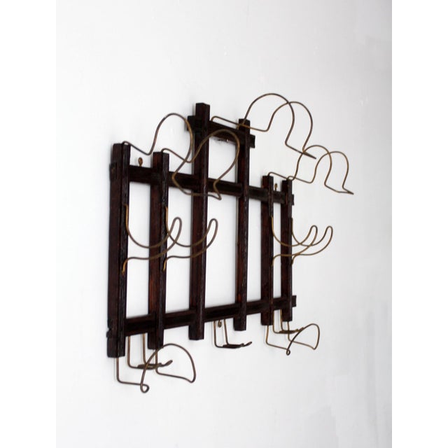 Antique Wood and Wire Wall Hat Rack With Coat Hooks For Sale - Image 6 of 18