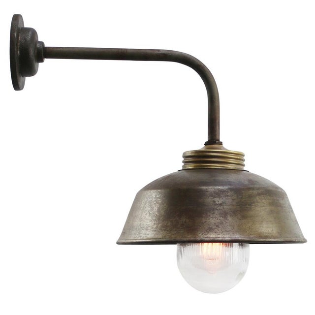 Vintage Industrial Brass with Clear Striped Glass Wall Light For Sale - Image 4 of 5