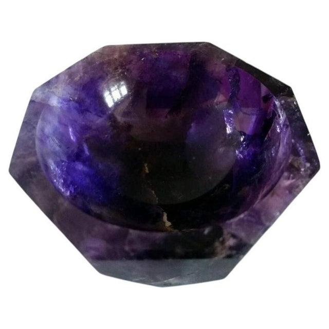 Gemstone Antique Octagonal Amethyst Quartz Crystal Decorative Bowl For Sale - Image 7 of 7