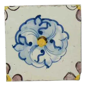 Portuguese Tin Glazed Pottery Floral Square Azulejo Tile