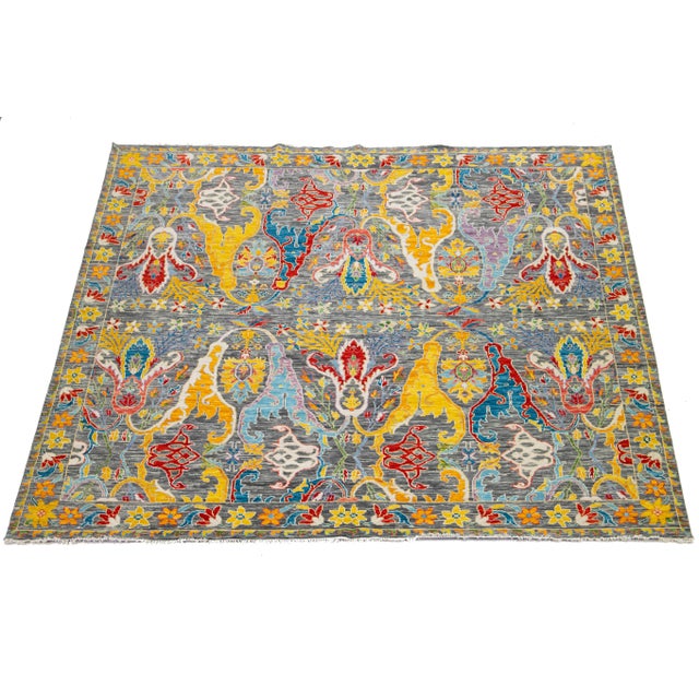 12 X 12 HandCrafted Oushak Style Wool Rug Handmade With Multicolored Design For Sale In New York - Image 6 of 9