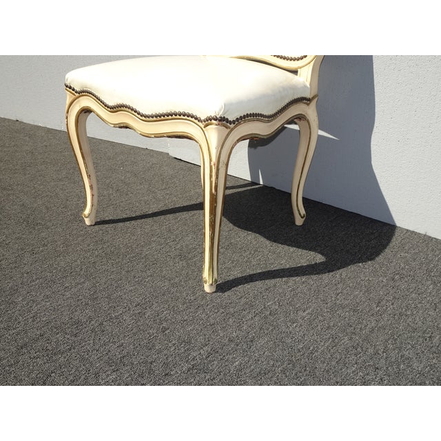 Six Vintage French Provincial Off White Leather Dining Room Chairs by