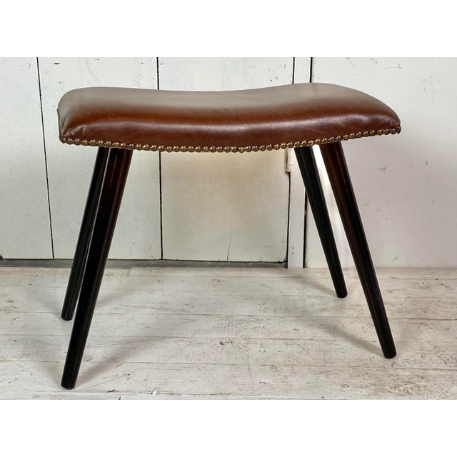Black Scandinavian Modern Faux Leather Stool For Sale - Image 8 of 8