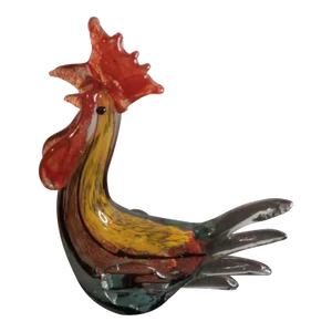 1980s Multicolor Art Glass Rooster Figurine