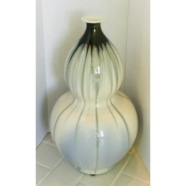 Elegant Large Asian Modern Ivory and Green Reaction Glaze Porcelain Vase, periwinkle