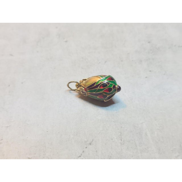 Vintage Chinese Gilded Silver Enamel Egg Pendant Bird With Garnet For Sale In Cleveland - Image 6 of 8