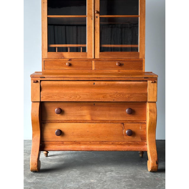 Mid 19th Century Pine Fall-Front Secretary Desk With Glass-Front Bookcase, Circa 1840s For Sale - Image 5 of 18