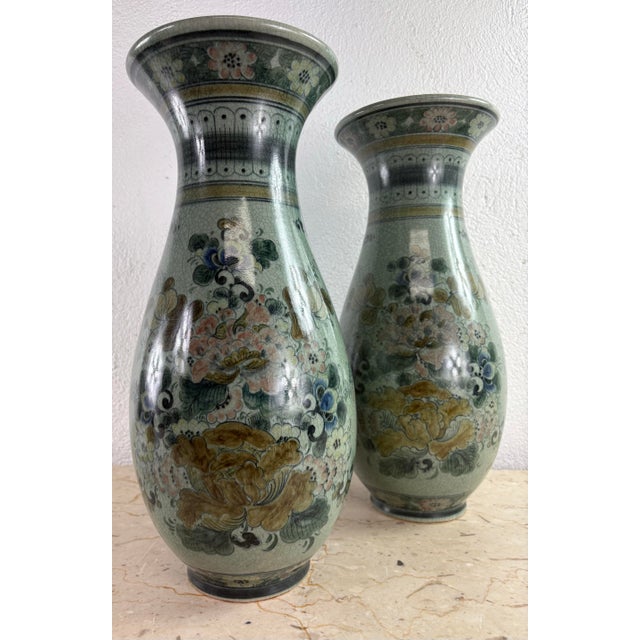 2010s Elegant Hand Painted Pottery Vases by Maitland Smith For Sale - Image 5 of 10