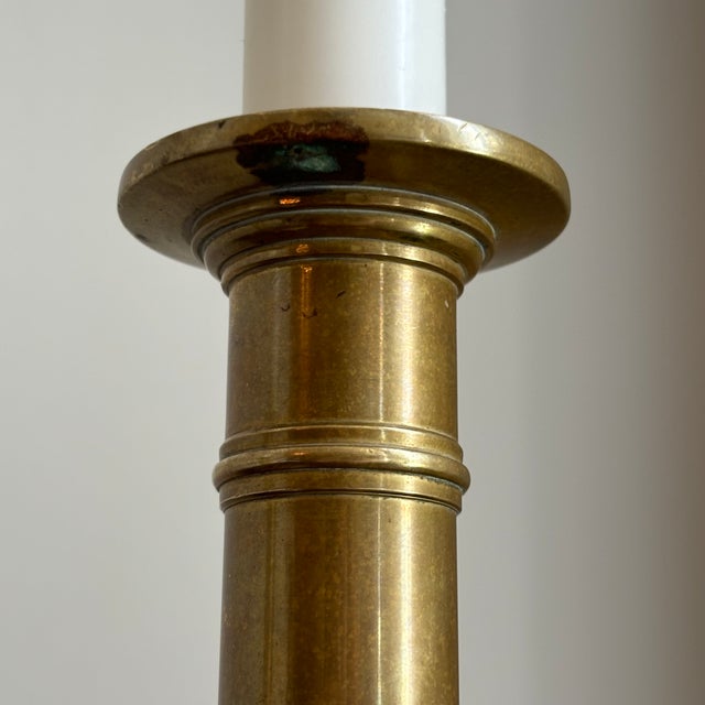 Vintage Solid Brass Neoclassical-Style Columnar Candlesticks — A Pair For Sale - Image 9 of 12
