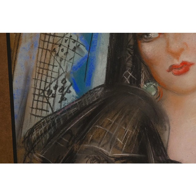 Drawing/Sketching Materials Pastel Portrait of a Woman in a Black Lace Mantilla, Signed R. Casas, Reframed With Museum Glass For Sale - Image 7 of 14