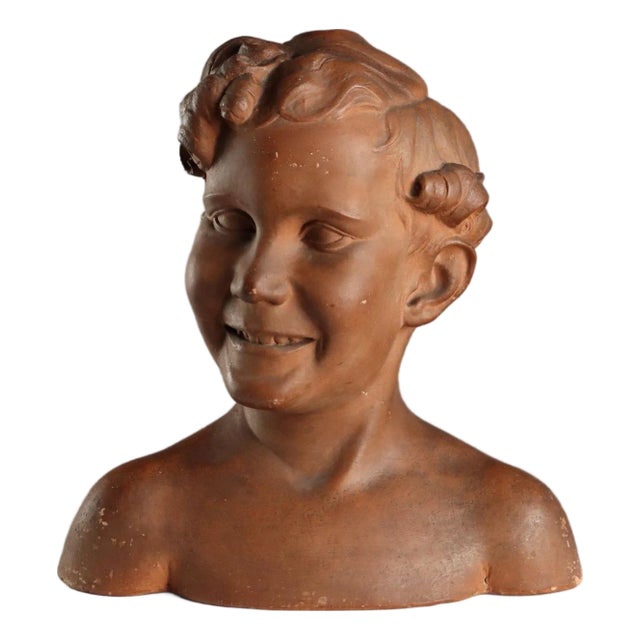Antique Terracotta Bust of Boy by A. Menchi, 20th Century For Sale