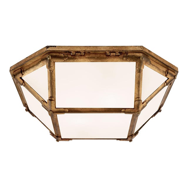 Suzanne Kasler for Visual Comfort Signature Morris Flush Mount in Gilded Iron with White Glass For Sale