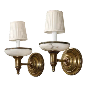 Pair of Art Deco Style Alabaster and Antiqued Brass Sconces