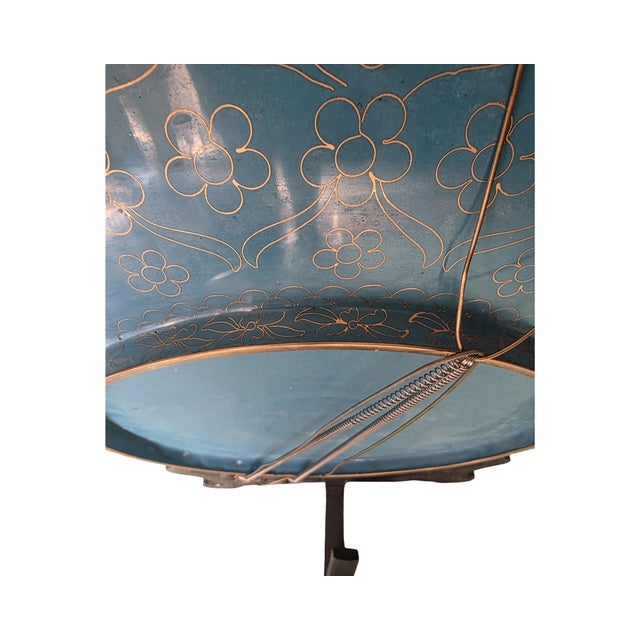Brass Large Antique Japanese Cloisonné Enamel on Brass Charger With Carved Wood Stand - 20" For Sale - Image 8 of 8