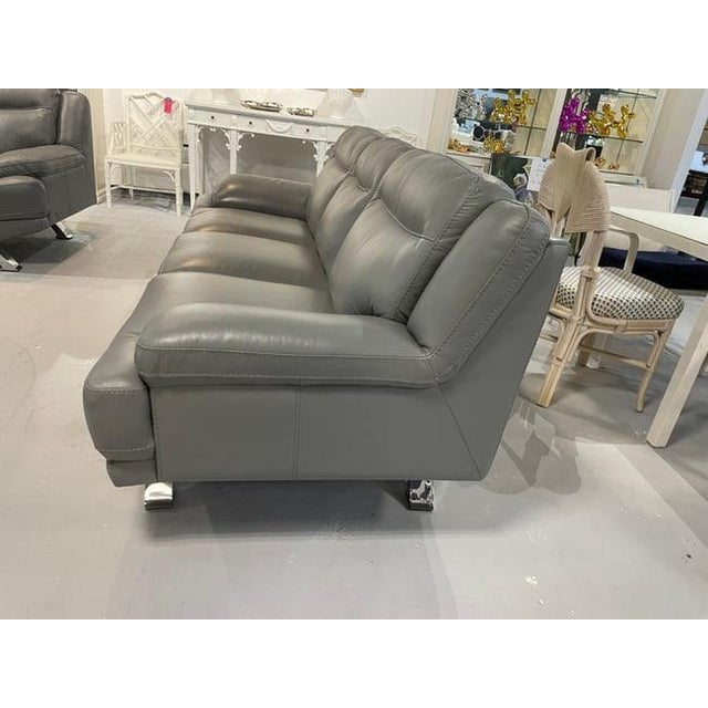 Minimalism Mid 20th Century Sofia Vergara Modern Gray Leather Sofa 89" For Sale - Image 3 of 5