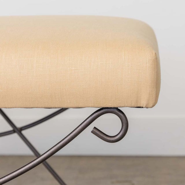 Panoplie Iron Loop Bench, Yellow Linen For Sale - Image 11 of 14