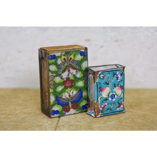 11 Vintage Enameled Cloisonne Trinket Keepsake Pill Match Boxes For Sale - Image 6 of 17