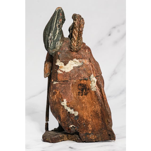 Wonderful Continental Polychrome Antique 18th Century Carved Wood Statue Sculpture Warrior Man Old World European Decor For Sale - Image 12 of 16