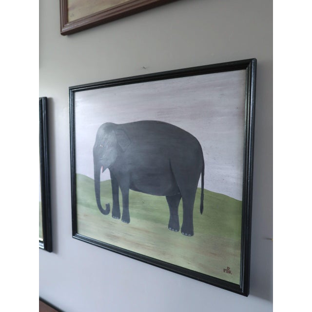 Paint Contemporary 'Gentle Elephant' Original Naïve Style Animal Oil Painting by British Artist Matt Rix, Framed For Sale - Image 7 of 13