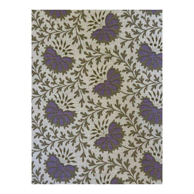 Sister Parish -Verbena Fabric Willow Parma 4 Yards Hand Printed Linen Fabric For Sale