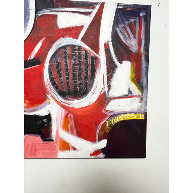 D. 1975 Large Abstract Expressionist Painting Signed Moses For Sale - Image 4 of 8