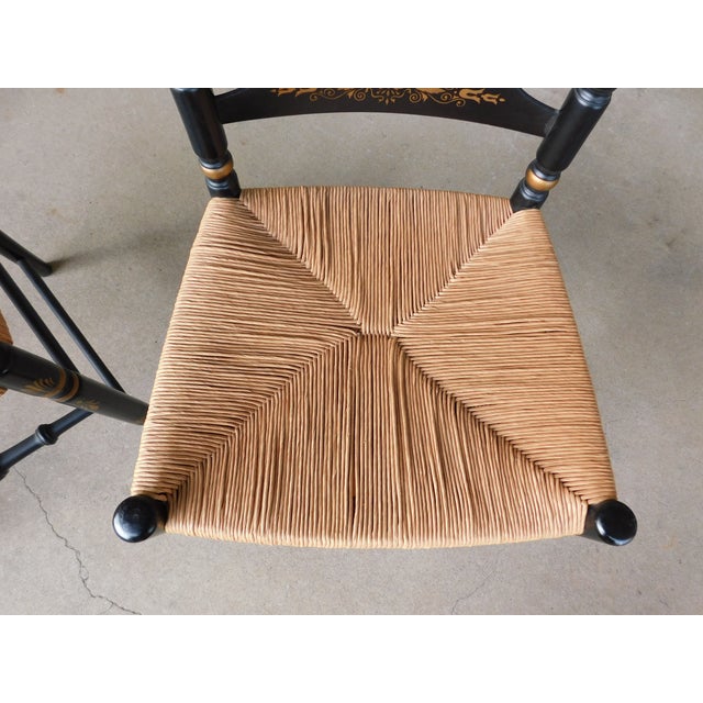 L Hitchcock Harvest Stenciled Black Ladder Back Rush Bottom Dining Chairs - Set of 8 For Sale In Philadelphia - Image 6 of 18