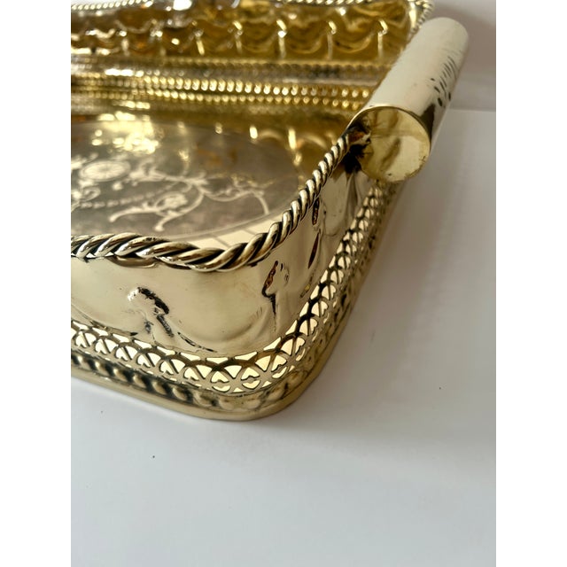 Brass Tray Pierced Decorative Gallery and Large Cylindrical Handl For Sale In Los Angeles - Image 6 of 11