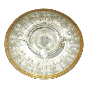 Vintage Elegant Glass Etched Gold Rim Cake Stand