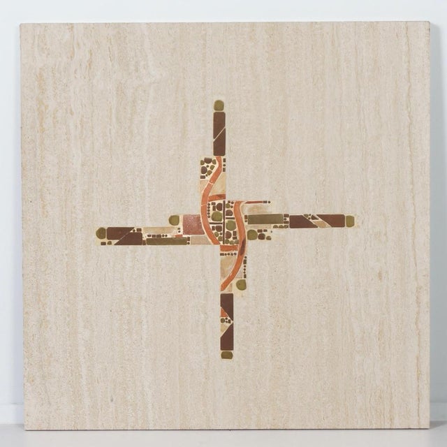Coffee Table in Travertine with Marble and Brass Inlay by Paul Kingma, 1980 For Sale - Image 6 of 11