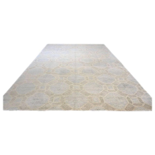 Nepalese Modern Wool & Silk 10X14 Blue, Dark & Light Grey Handmade Area Rug #1143597 For Sale - Image 4 of 7