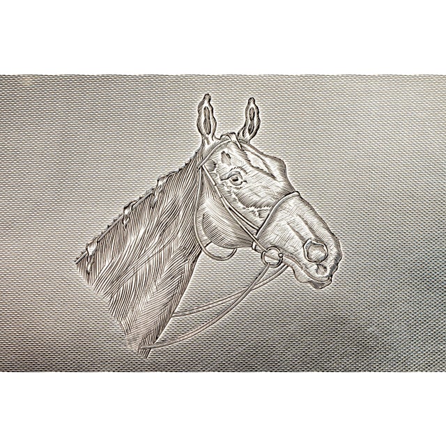 Art Deco Luxurious Engine Turned Horse Antique Sterling Silver Desk Trinket Jewelry Box Home Decor For Sale - Image 3 of 15
