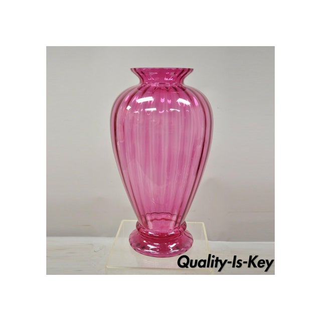 Contemporary Oversized Large Modern Pink Hand Blown Ribbed Glass 29