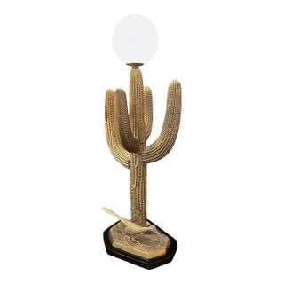 1970s Large Brass Saguaro Cactus Sculpture Lamp For Sale