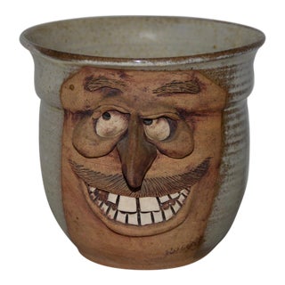 Hand Made Ceramic Caricature Flower Pot by Rogers For Sale