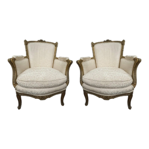 Pair of 19th Century French Louis XV Style Giltwood Bergeres