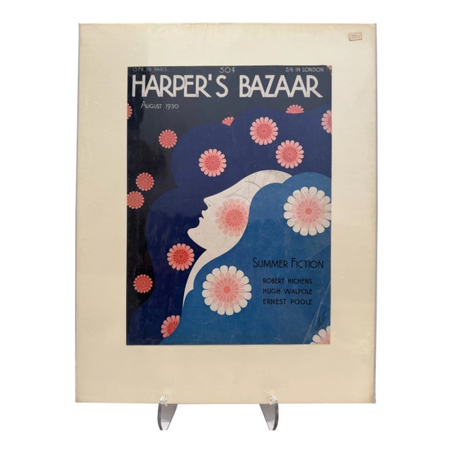1930 Original Harper's Bazaar Cover, August, Erté, Art Deco, Matted For Sale
