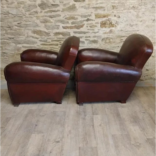 1940s Set of Vintage Club Chairs in Leather For Sale - Image 5 of 9
