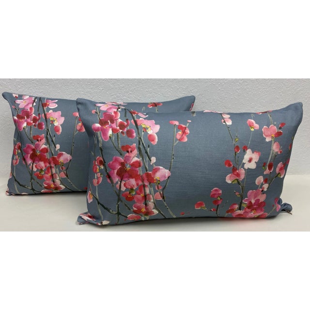 Pink Pair of Large Bolster Pillows With a Pink Cherry Blossom Floral Print - Made in Uk For Sale - Image 8 of 9