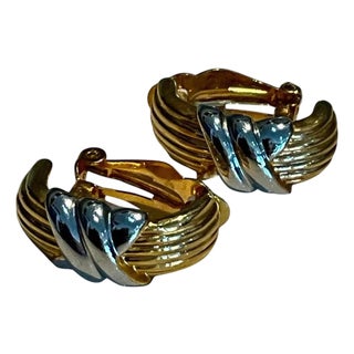 Vintage Gold & Silver Toned Clip on Earrings For Sale