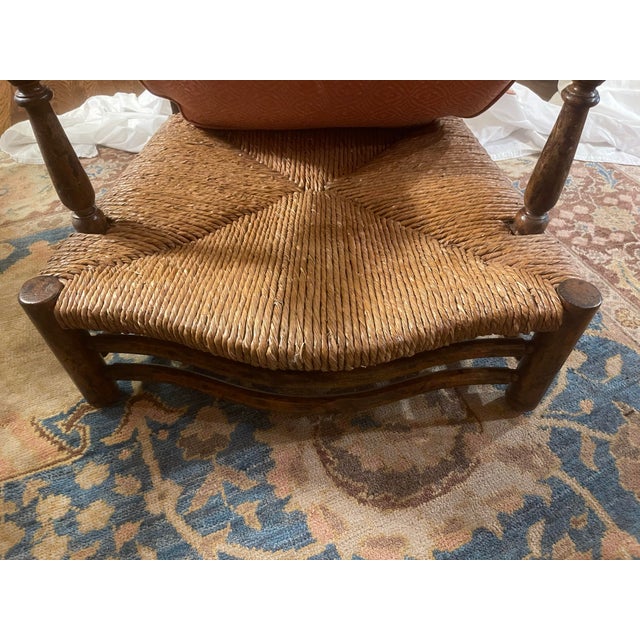 Brick Red Rush Seat Upholstered Back Lounge Chair, Attributed to John Cottrell For Sale - Image 8 of 11