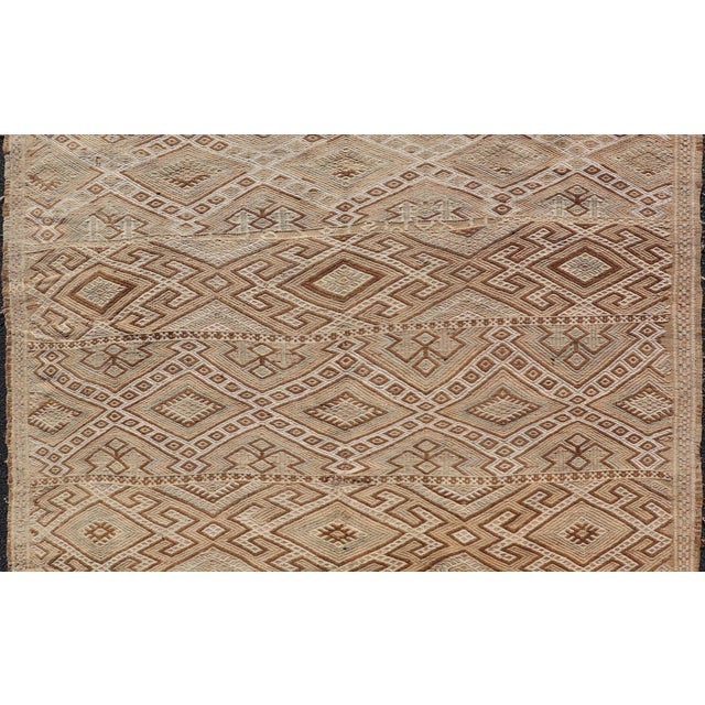 Measures: 5'8" x 5'8" Geometric Pattern Turkish Vintage Flatweave Kilim Rug in Ivory and Brown. Keivan Woven Arts / rug...