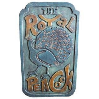 The Royal Peacock Carved Wooden Sign For Sale