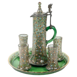 Orangeade Service in Enamelled Moser Crystal, 19th Century, Set of 6 For Sale